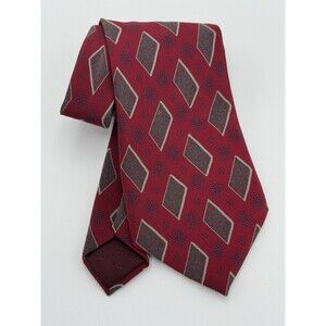Vintage David Lawrence Silk Tie 80s 90s Burgundy Diamond Geometric Necktie Italy
